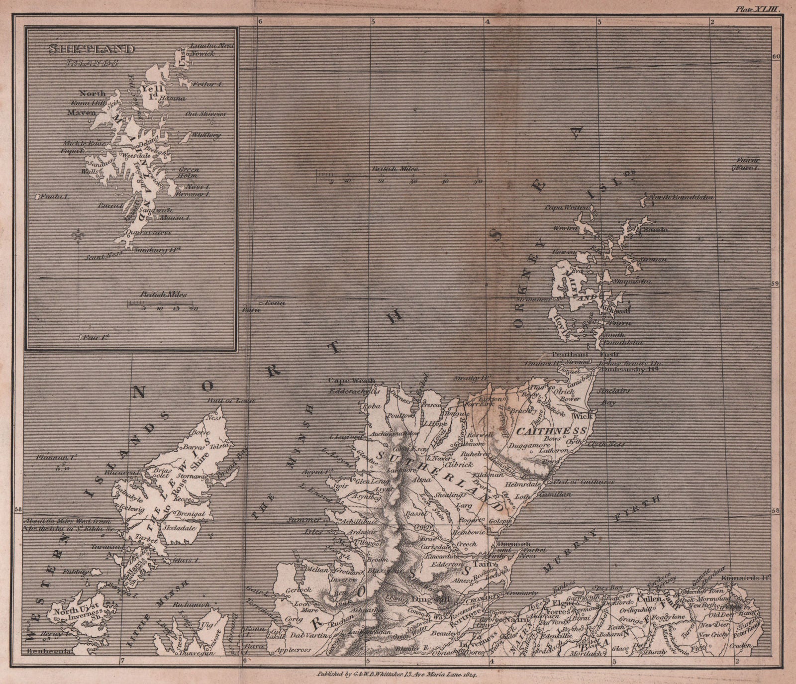 Northern Scotland antique copperplate county map by Benjamin Pitts Capper 1825